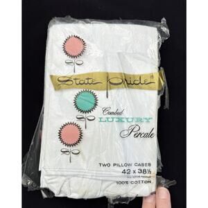 Vtg 1950’s State Pride Combed Cotton Luxury Percale Pillowcases Set of 2 Open Pk